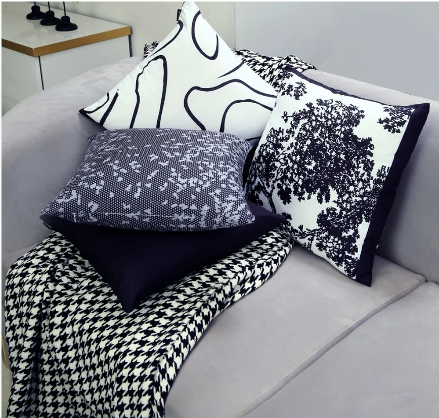 4 PCs Digital Printed Cotton Cushions-Black Art