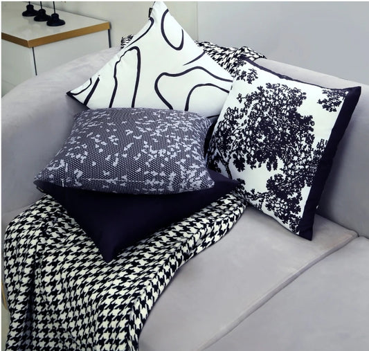 4 PCs Digital Printed Cotton Cushions-Black Art