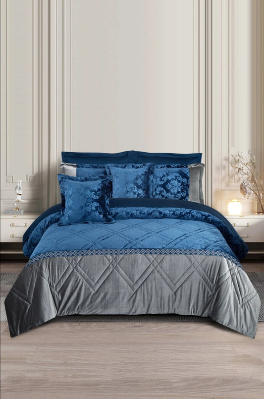 Pearl Blue Embossed Velvet Comforter