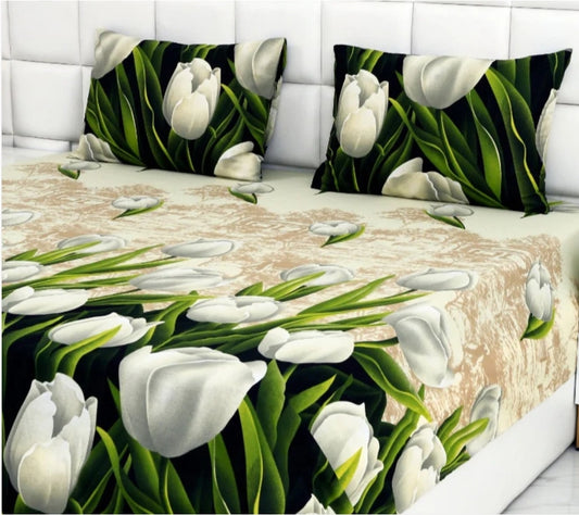 3 PCs Double Bed Sheet-Tulip Green