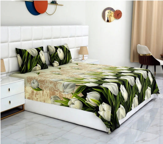 3 PCs Double Bed Sheet-Tulip Green