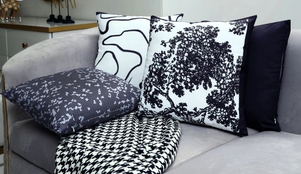 4 PCs Digital Printed Cotton Cushions-Black Art