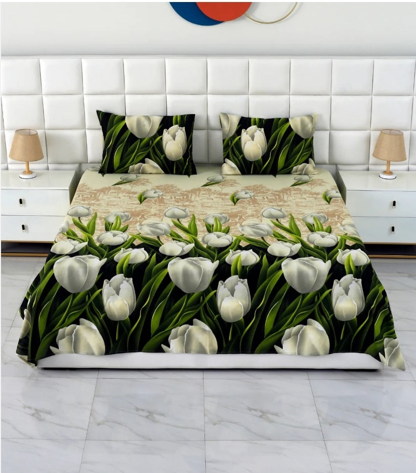 3 PCs Double Bed Sheet-Tulip Green