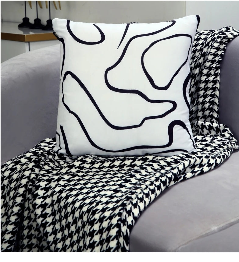 4 PCs Digital Printed Cotton Cushions-Black Art