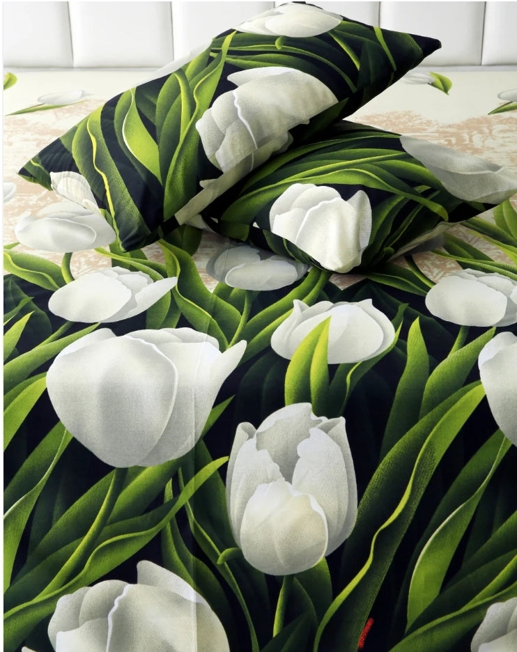 3 PCs Double Bed Sheet-Tulip Green