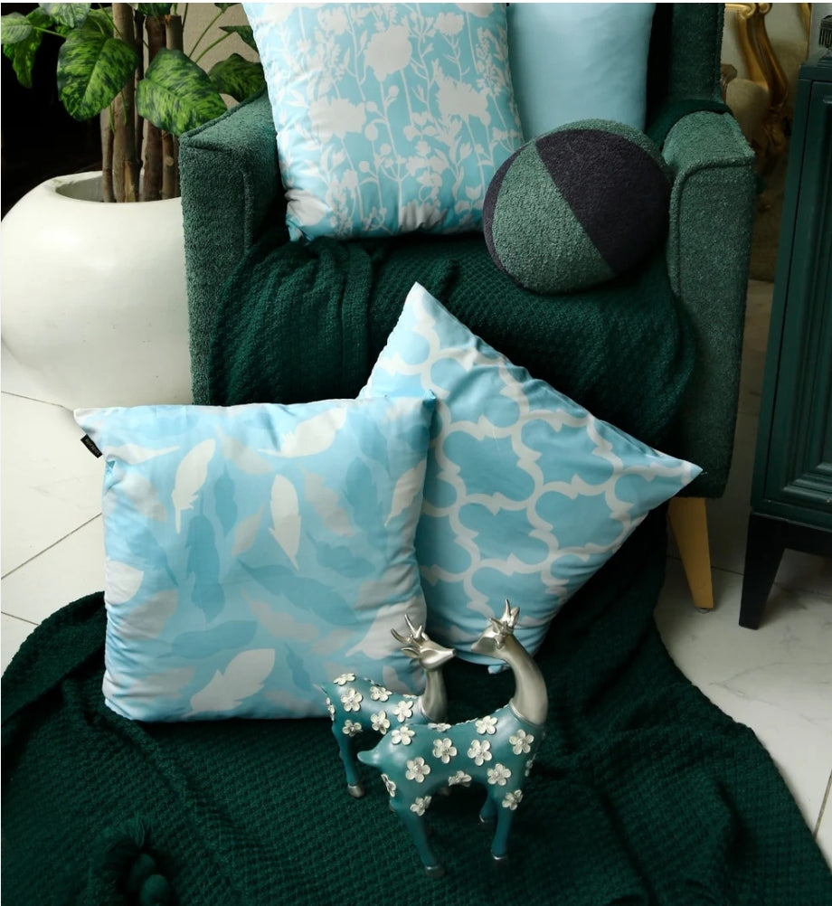 4 PCs Digital Printed Cotton Cushions-Ocean Blue