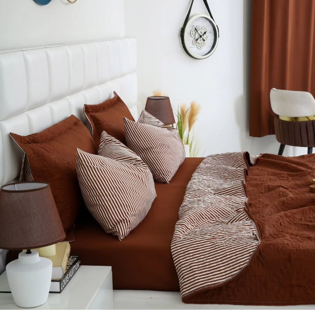 6 piece Dyed Bed spread set_brown