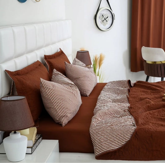 6 piece Dyed Bed spread set_brown