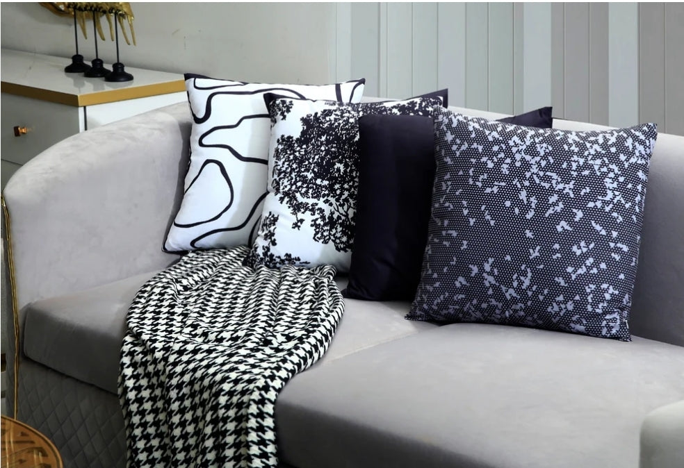 4 PCs Digital Printed Cotton Cushions-Black Art