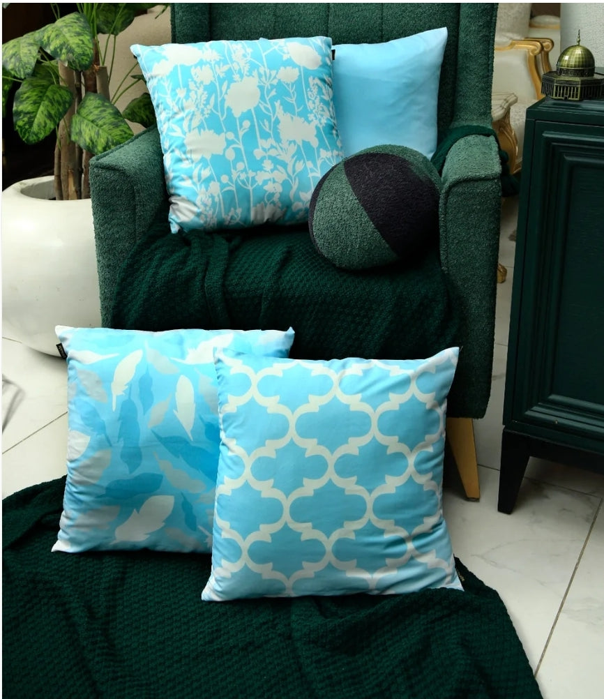 4 PCs Digital Printed Cotton Cushions-Ocean Blue